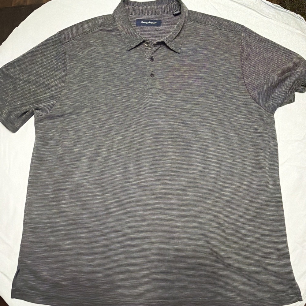 Tommy Bahama Mens XXL Striped Cotton Polo Shirt‎ Charcoal Gray Casual